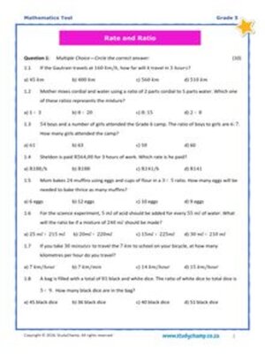 cover image of Grade 6 Maths Test 6: Rate & Ratio ******Error